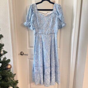 Rachel Parcell Blue Floral Lace Puff Sleeve Midi Dress – Size L